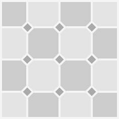 White and grey geometric floor tile pattern with diamond accents on white background