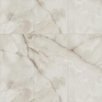 Cream white marble floor tile with brown veins and polished finish on white background